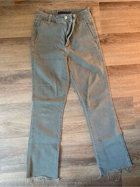Joe's Jeans Olive Green Flare Jeans with Frayed Hem